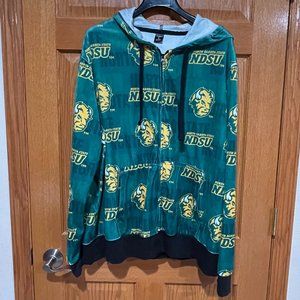TOP DRAWER Men's XL Full Zip NDSU Bison Football Velour Green Gold Hoodie EUC